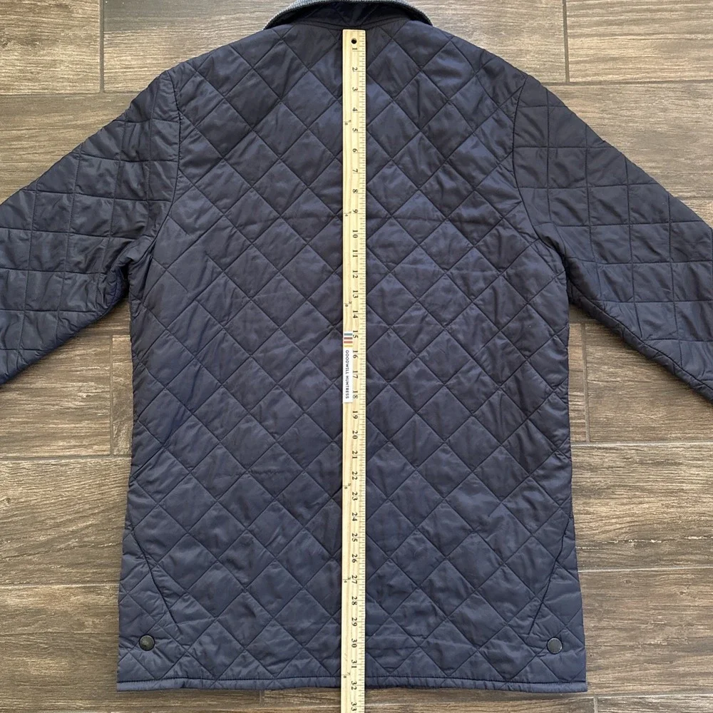 Barbour Liddesdale Jacket Men Medium Navy Blue Quilted Corduroy Collar Snap Coat - Picture 6 of 10